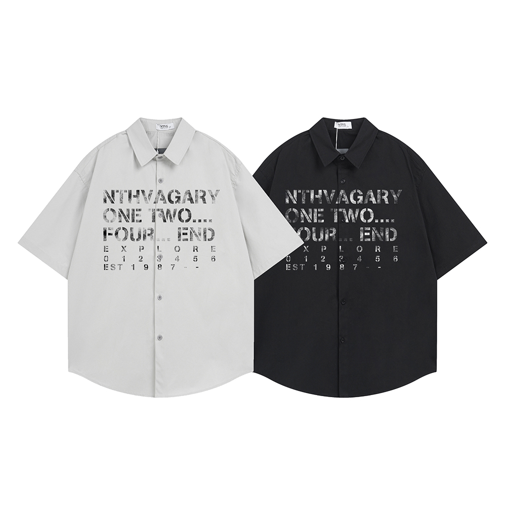 Street Fashion Reviews - Fashion Letter Print Shirt Short Sleeve