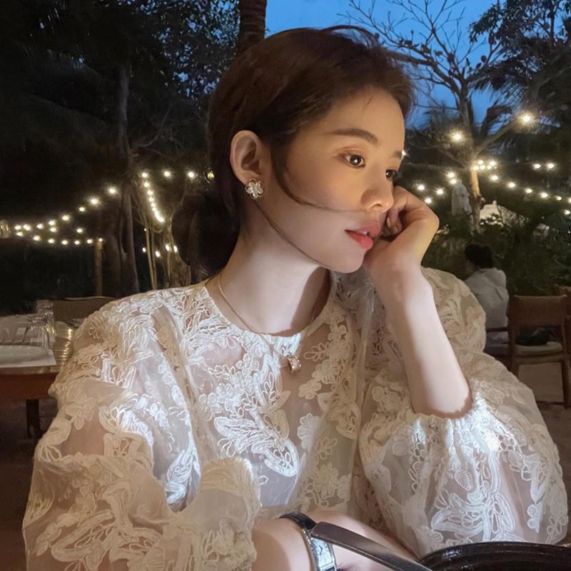 Street Fashion In Korea - MEXZT Elegant Sheer White Shirts Women