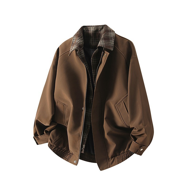Street Fashion Of Japan - 2026 Autumn New Plaid Splicing Lapel