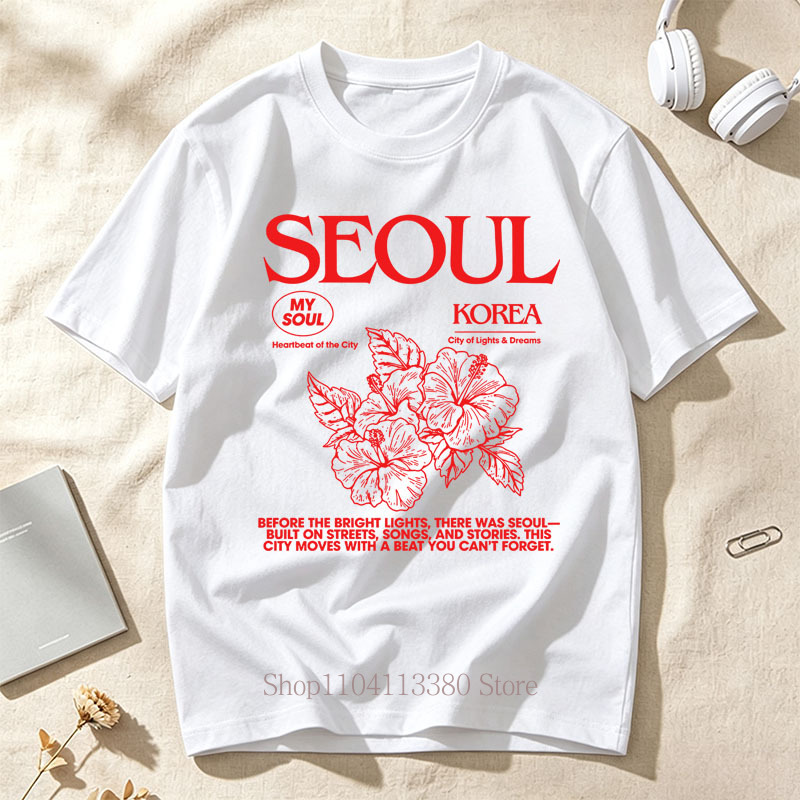 Street Fashion Seoul - Korean Style Seoul Hibiscus Print T-shirts
