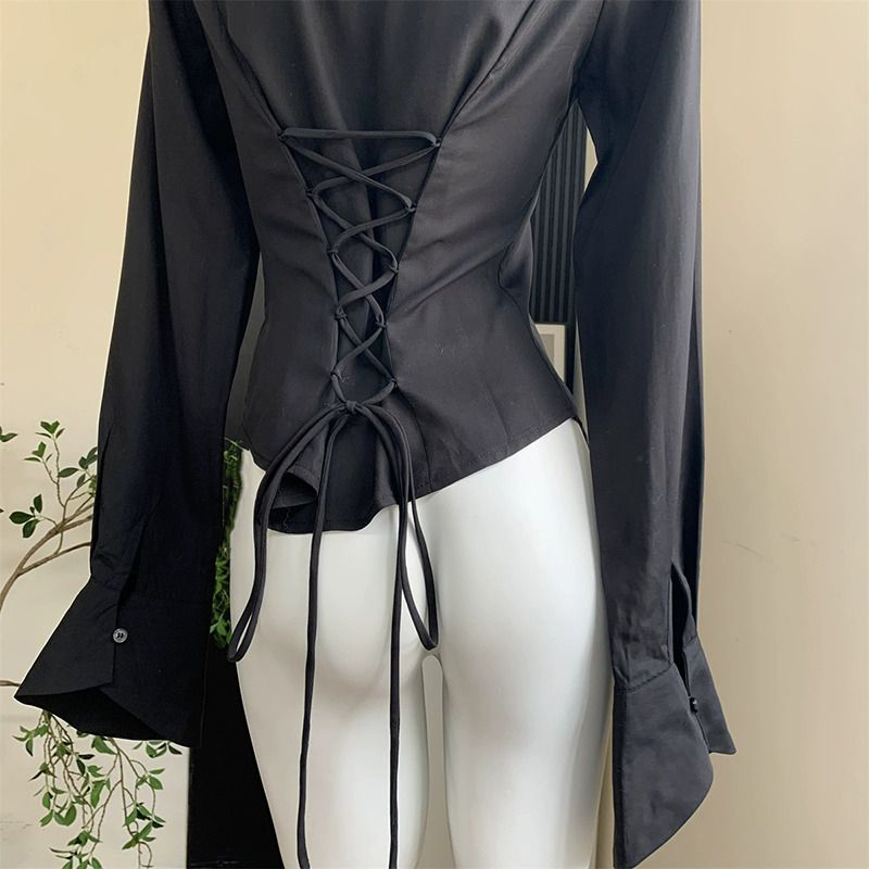 Gidyq Women Black Bandage Shir - Street Fashion In Korea 评论和价格