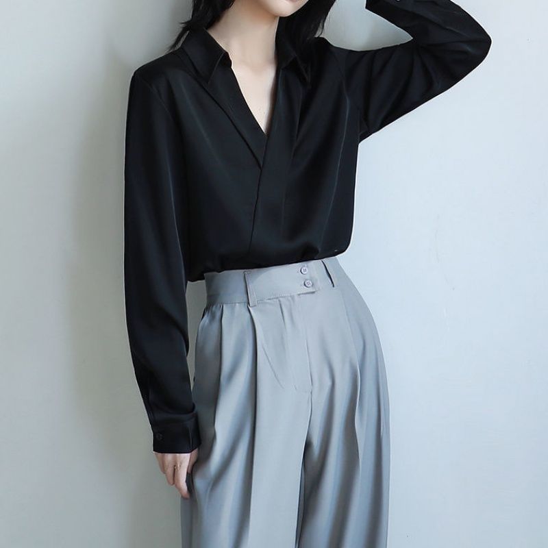 Gidyq Women Black Chiffon Shir - Street Fashion In Korea 评论和价格