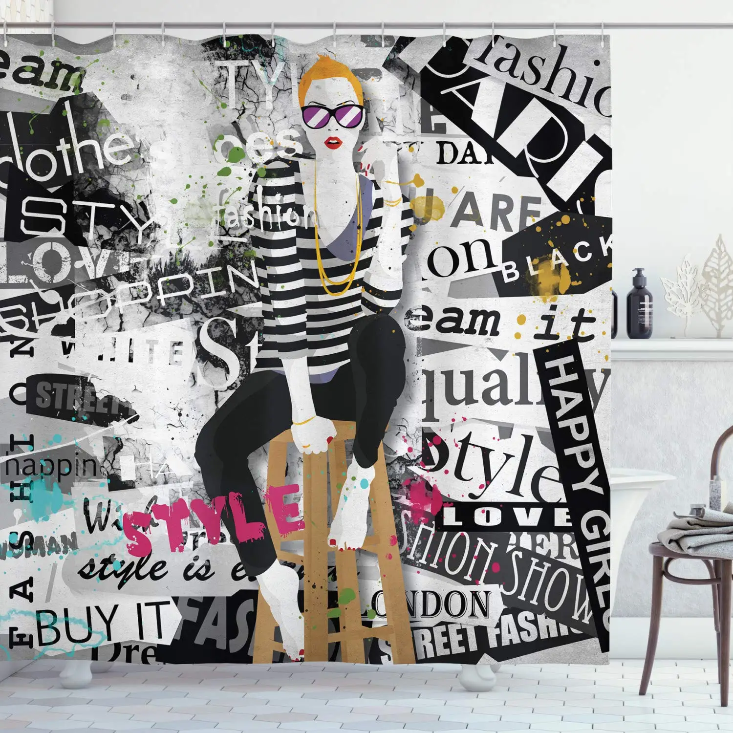 Fashion Woman Shower Curtain M - Street Fashion Pose 评论和价格