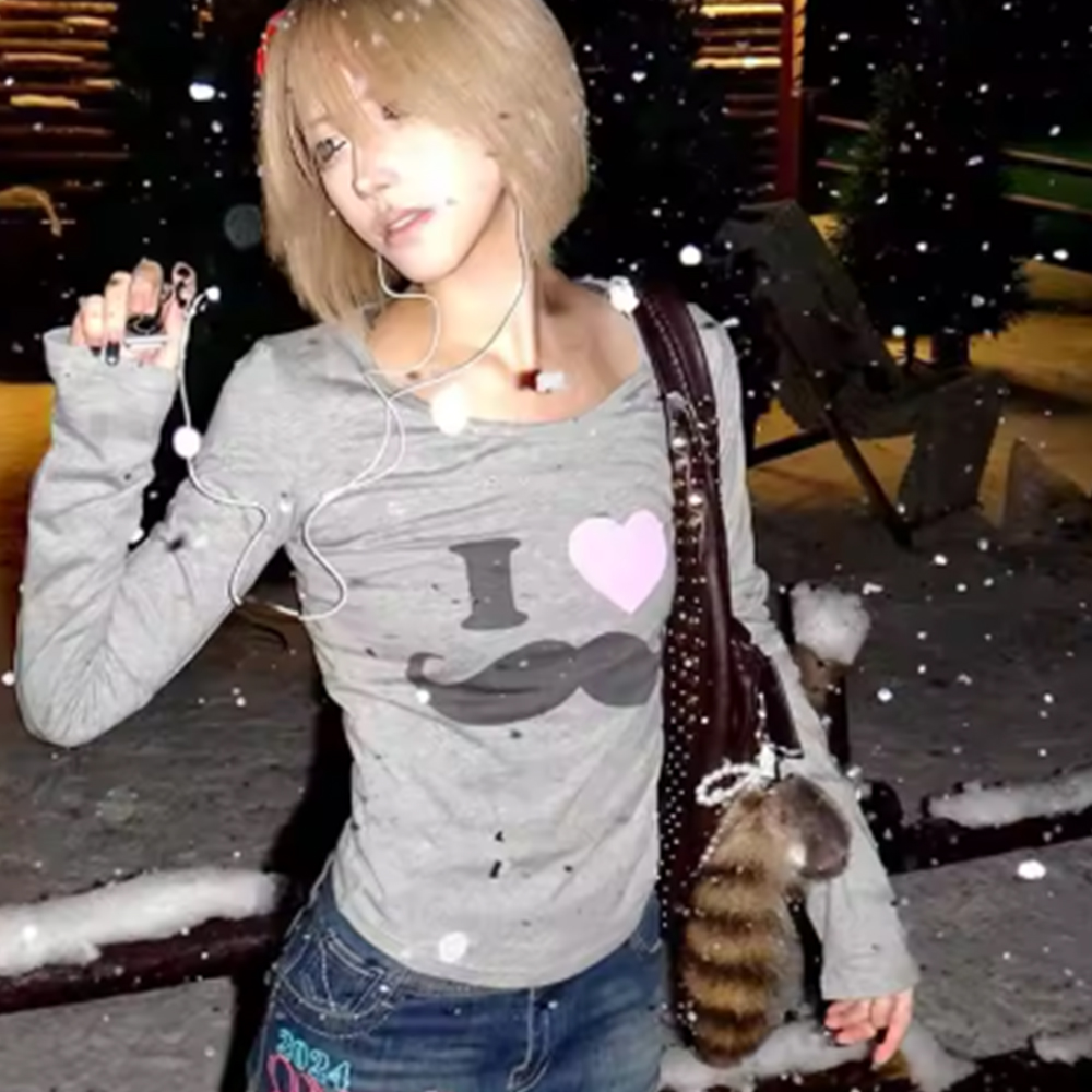Japanese Y2K Beard Print T-Shi - Street Fashion In Korea 评论和价格