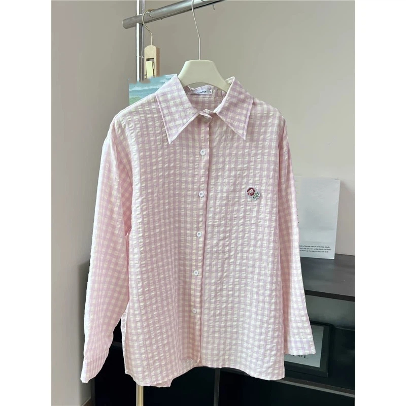 Embroidery Flower Plaid Design - Street Fashion In Korea 评论和价格