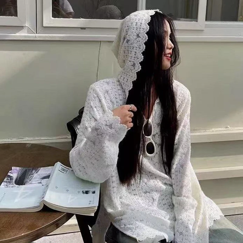 Y2K Lace Hooded Shirts Women S - Street Fashion In Korea 评论和价格
