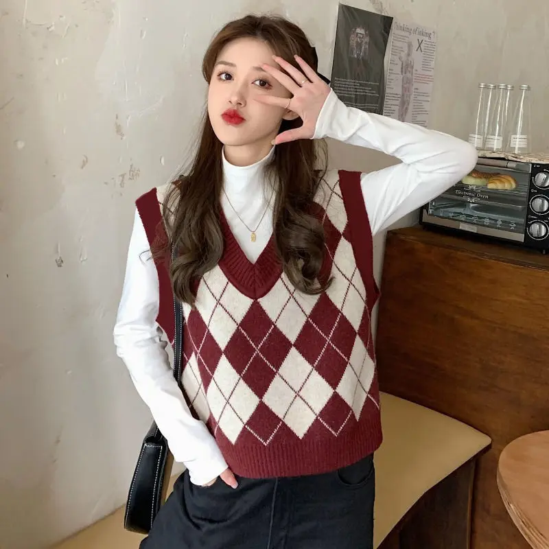 Sweater Vests Women Argyle Har - Street Fashion Of Japan 评论和价格